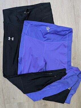 Under Armour Women's High Rise Compression Black Purple Athletic Sport Leggings